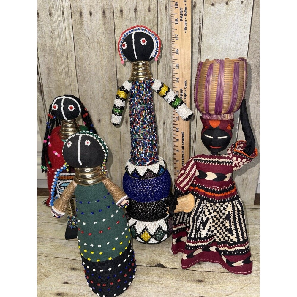 African Ndebele Handmade Beaded Fertility Dolls/Figurines Set of 4 Great Quality